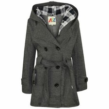 Kids Girls Overcoat Hooded Trench Coats Lapels Charcoal Padded Long Parka Jacket