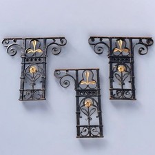 Lot of 3 Reclaimed Victorian Wrought Iron Balustrade Panels. Bench or Table Legs
