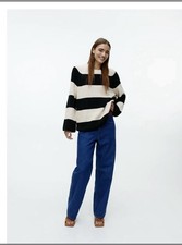 Great ARKET Breton Oversized Black/Beige Jumper Size S UK 10-12-14 VGC!