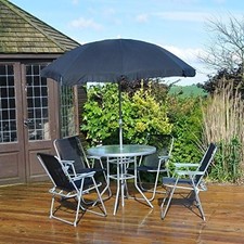 Garden Patio Furniture Set Outdoor 6pc Black 4 Seat Round Table Chairs Parasol