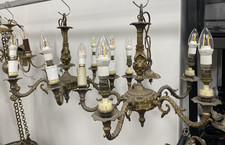 Pair of French Bronze 5 Arm Chandeliers H48cm W50cm (2x Pairs Available) Antique