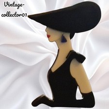 Modern Arcrylic Handmade BROOCH 3D Elegant Big Black Hat Lady Earrings Gloves BN
