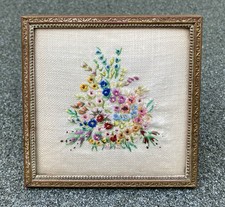 Miniature vintage framed petit point embroidery