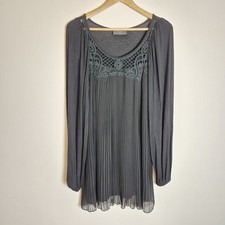 AX Paris 12 Black Pleated Plisse Lace Yoke Long Sleeve Short Flapper Dress