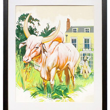 Angus McBride Framed Painting Bull Cow Original Vintage Art Illustration Signed 