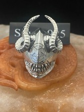 Silver Goat Horn Alien Skull Ring