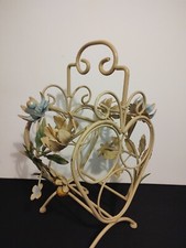 Vintage French Shabby Chic Tole Metal Flower Wine Rack