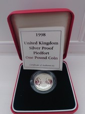 1998 Royal Mint silver proof piedfort one pound £1 coin boxed & coa 