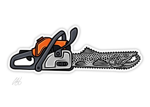 Trout chain saw fish decal - fish, 6"