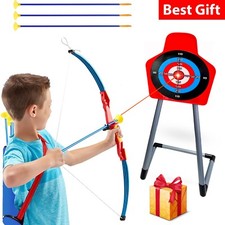 Kids Bow and Arrow Archery Set with Target Stand and Strapped Shoulder Quiver