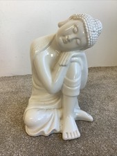 Large Modern White Ceramic Resting Thai Buddha Home Décor Figure Ornament (24cm)