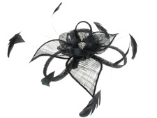 Dark Navy Crystal Flower Feather Hair Comb Fascinator for Weddings & Races