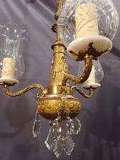 19th Century solid brass & marble ornate antique French Empire 3 arm chandelier.