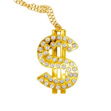 Gold Dollar Sign Necklace Chav Pimp Rapper Gangster Fancy Dress Accessory