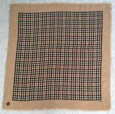 DAKS womens vintage Beige Classic Check Plaid Wool Shawl Scarf 82cm X 83cm