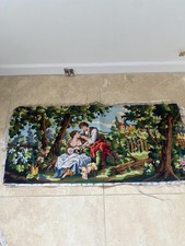 Completed vintage French tapestry. Margot de Paris couple, love, romantic scene