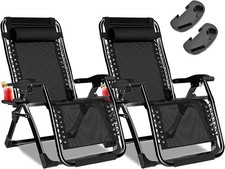2x Heavy Duty Reclining Zero Gravity Chair Sun Lounger Folding Garden Deck Chair