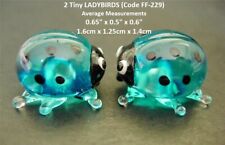 2 Tiny Miniature GLASS LADYBIRDS INSECTS BUGS Turquoise Glass Figures Ornaments