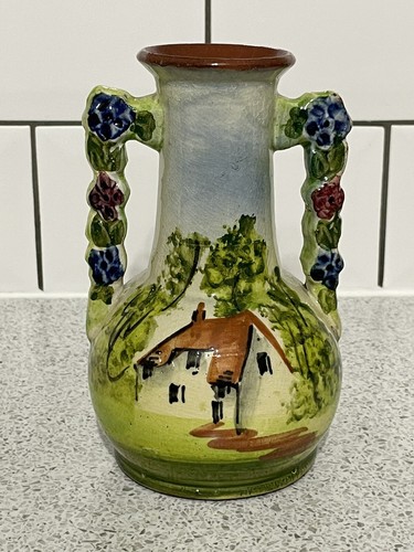 Torquay ware vase two floral - ware,