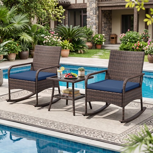 3pcs wicker rocking bistro - 3pcs,