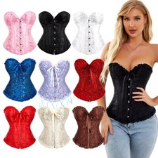 Size 6-24 Women Overbust Boned White Corset Top Burlesque Basque Lace Up Costume