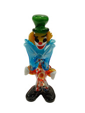 Murano Style Hand Blown Glass Clown Figurine with Green Hat 6.5in Tall Preowned