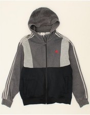 ADIDAS Mens Zip Hoodie Sweater Large Grey Colourblock Cotton NY10