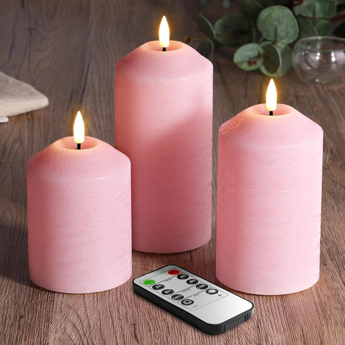 Pink flameless pillar candles - pillar,