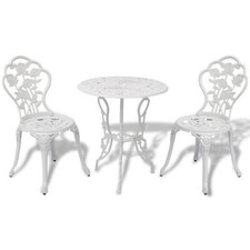 Garden Bistro Set Table and Chairs Furniture Cast Aluminium White 3 Pcs E9B1