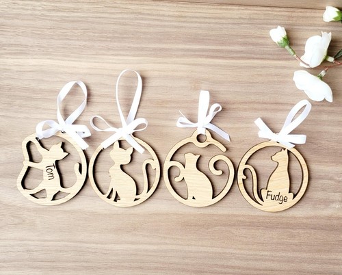 Personalised cat bauble wood - personalised,