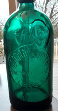 Antique Seltzer Bottle  - Lanus, Argentina, Teal Green Glass - Great Bar Item!