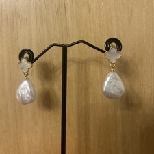 WHITE KESHI PEARL And Mother Of Pearl EARRINGS- Gold TONE.