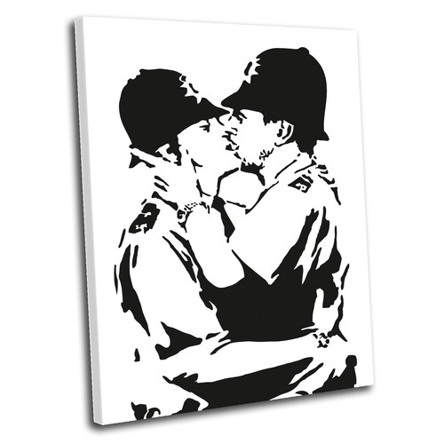Banksy kissing police canvas - police,