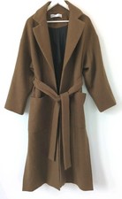 Ladies Zara Wool Style Wrap Coat Belted Chocolate Brown Size M Midi Long 