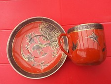 Antique Japanese Imari Meiji Period Cup and Saucer Hand Painted Red Black Gold