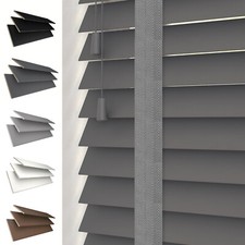 WOODEN PREMIUM VENETIAN BLINDS WITH TAPES 50MM SLATS WHITE GREY 