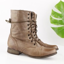 Steve Madden Womens Troopa Combat Boot Size 9 Tan Leather Biker Lace Up Prairie
