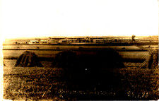 Rural Scene With Haystacks And Farm Buildings Vintage Real Photo Postcard