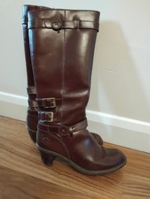 Ladies Size 4 Dr Martens Zip Up Boots Amber AW501 Brown Leather High Heeled