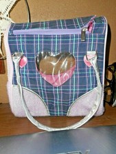 Battat Pucci Pups & Friends Pet Carrier Purse Bag Blue Plaid w Heart & Window 