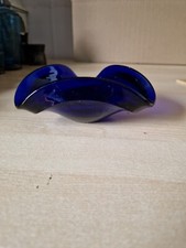 Vintage Cobalt Blue Glass Bowl Triangle Shape 13cm X 6cm