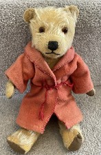 Small Antique Vintage Mohair British Teddy Bear Poss Chiltern In Dressing Gown
