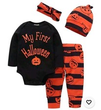 🎃Infant Baby Halloween Pumpkin Costume My 1st Halloween 4PCs Outfits 6-9 Months