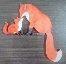 FOX MAMA & CUB Wooden Handcrafted Shelf Sitting/Hanging/Door Topper Ornament 