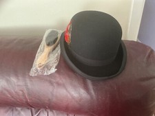 A&B Hats 100% Wool Plain Black Classic Round Top Bowler Hat with Cleaning Brush
