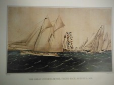Currier & Ives Bookplate Print "The Great International Yacht Race"