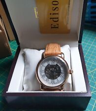 Edison Automatic Mens Skeleton Watch | Beige Leather Strap | Bought Not Worn