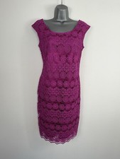 Vera Mont Cerise Pink Purple Fully Embroidered Pencil Shift Dress Size 14