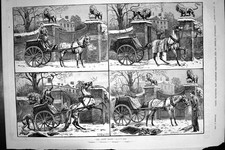 Original Old Antique Print 1892 Lions Share Smith Butcher Cart Statues 19th