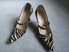 Zebra effect pony skin Manolo Blahnik Mary Janes, size 39½/6½
